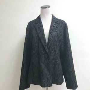 Eileen Fisher black silk brocade jacket blazer pockets L